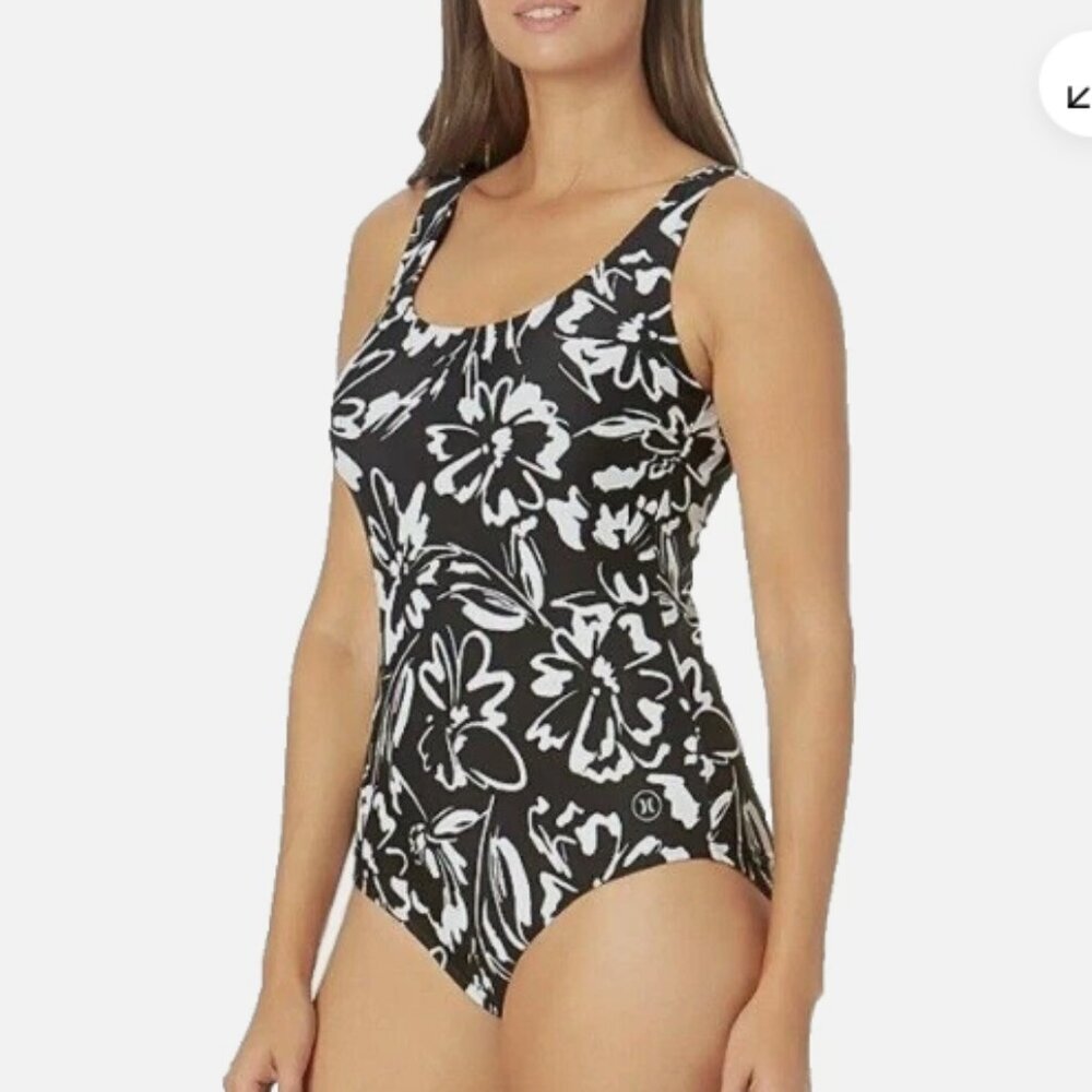 Hurley Black & White Floral Ink Fresco Tank One Piece Swimsuit - Size Xxl Nwt